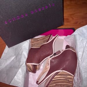 Sondra Roberts Brown Leather Slingback Wedge